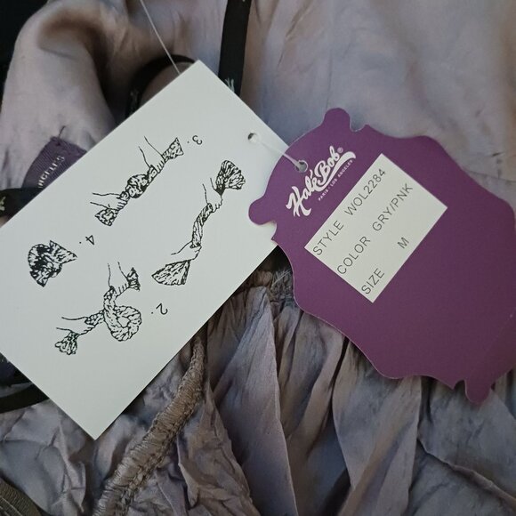 Hale Bob Silk Embellished Halter Crinkle Mini Dress in Gray & Pink Multi, Size M - Picture 13 of 16